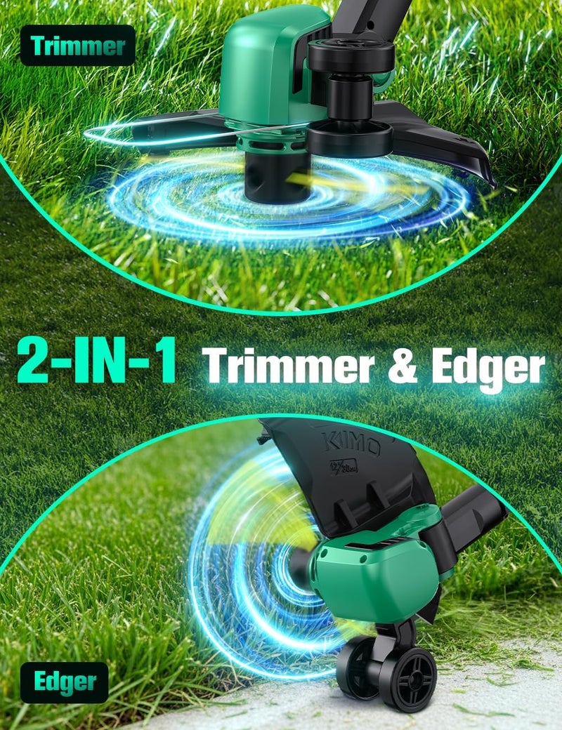 KIMO Cordless Weed Wacker Battery Operated w/ 2 x 2.0Ah Batteries, 2-in-1 String Trimmer & Edger with Charger & Wheels, 10Pcs Cutting Lines, 12" Dual-Sided Cutting Line, 20V Weed Trimmer for Lawn Yard - Image 2